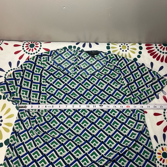 Banana Republic Women's Blue and Green Geometric Print Ruffle Sleeve Blouse - Picture 6 of 7